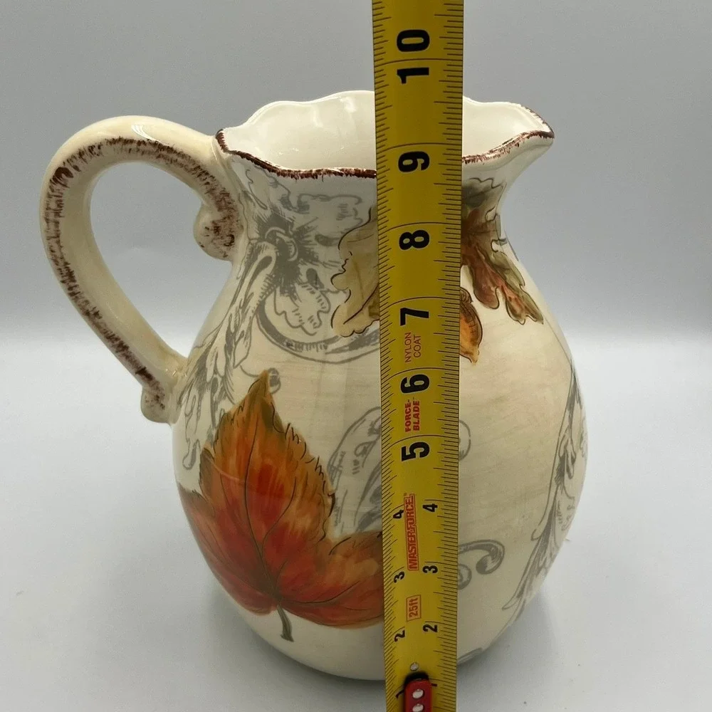 Marshalls Ceramic Harvest Pitcher Fall Leaves Acorns Cream Orange NWOT